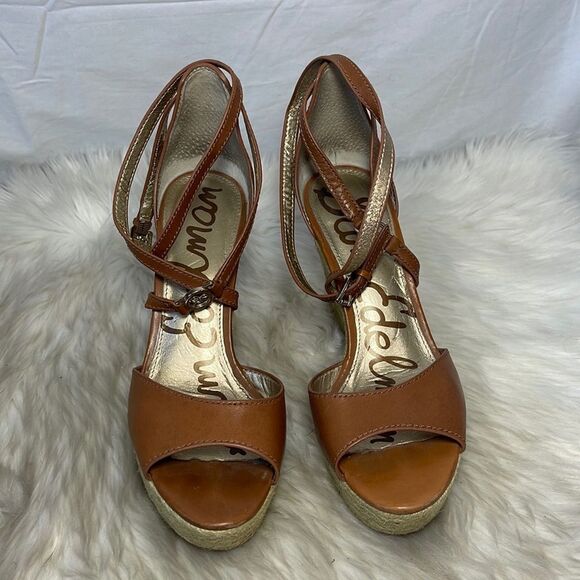 Sam Edelman Turner Tan Leather Wedge Espadrille Sandals Sz 9 - Picture 3 of 9